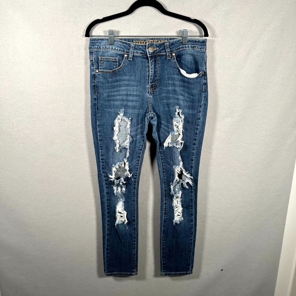 Vip Skinny Jeans Womens 32 Blue Denim Medium Wash Distressed Streetwear Casual